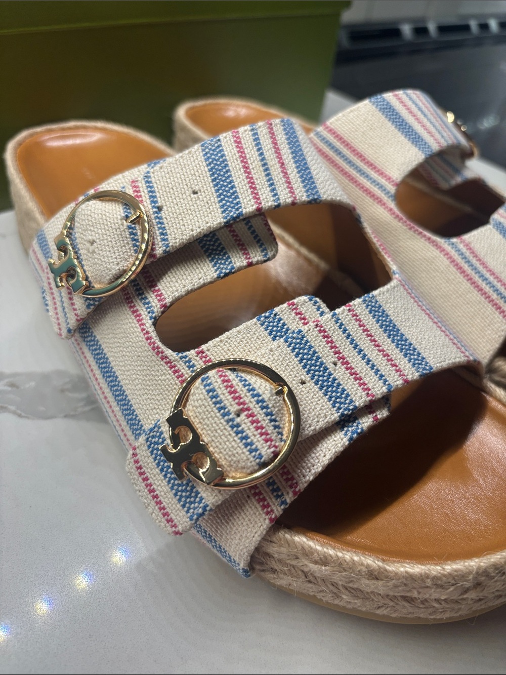 Tory Burch Selby Espadrille Slides striped pattern New